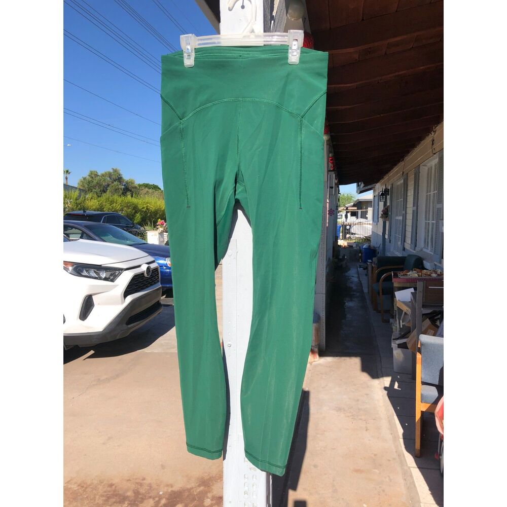 Lululemon Fast & Free High Rise Tight 25" Green Running Leggings Pockets Size 8